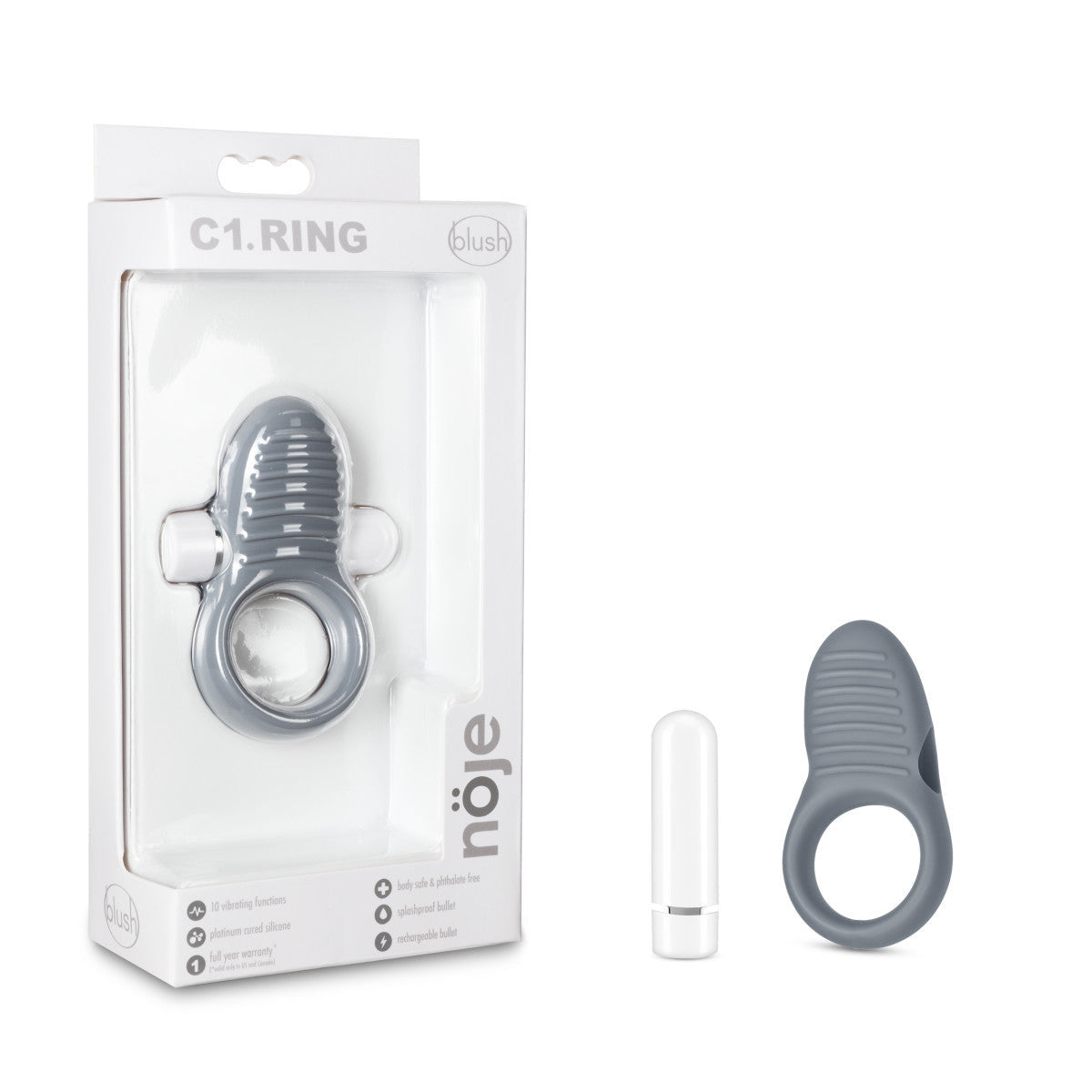 美國Blush Noje | C1 Slate: Rechargeable Vibrating Penis Ring - Made with Puria Silicone 可充電振動陰莖環 -