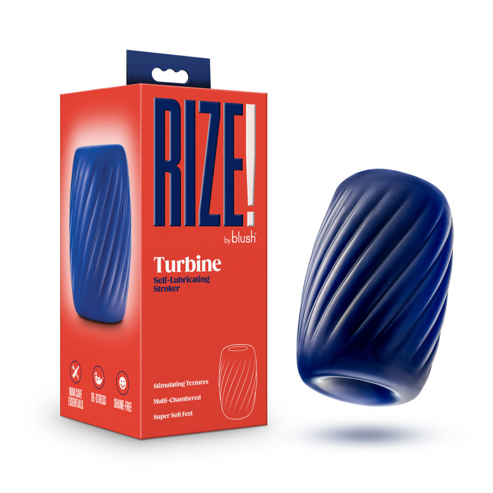 Rize! By Blush | Turbine Self-Lubricating Pocket Stroker - Made With Ultra Soft X5 Plus Material - 3 Erotic Chambers - Blue