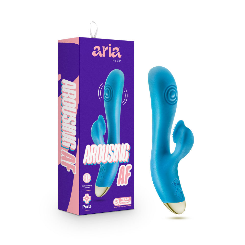 美國 Blush Aria |令人興奮的 AF 8 英寸藍色紋理雙脈衝陰蒂振動器
