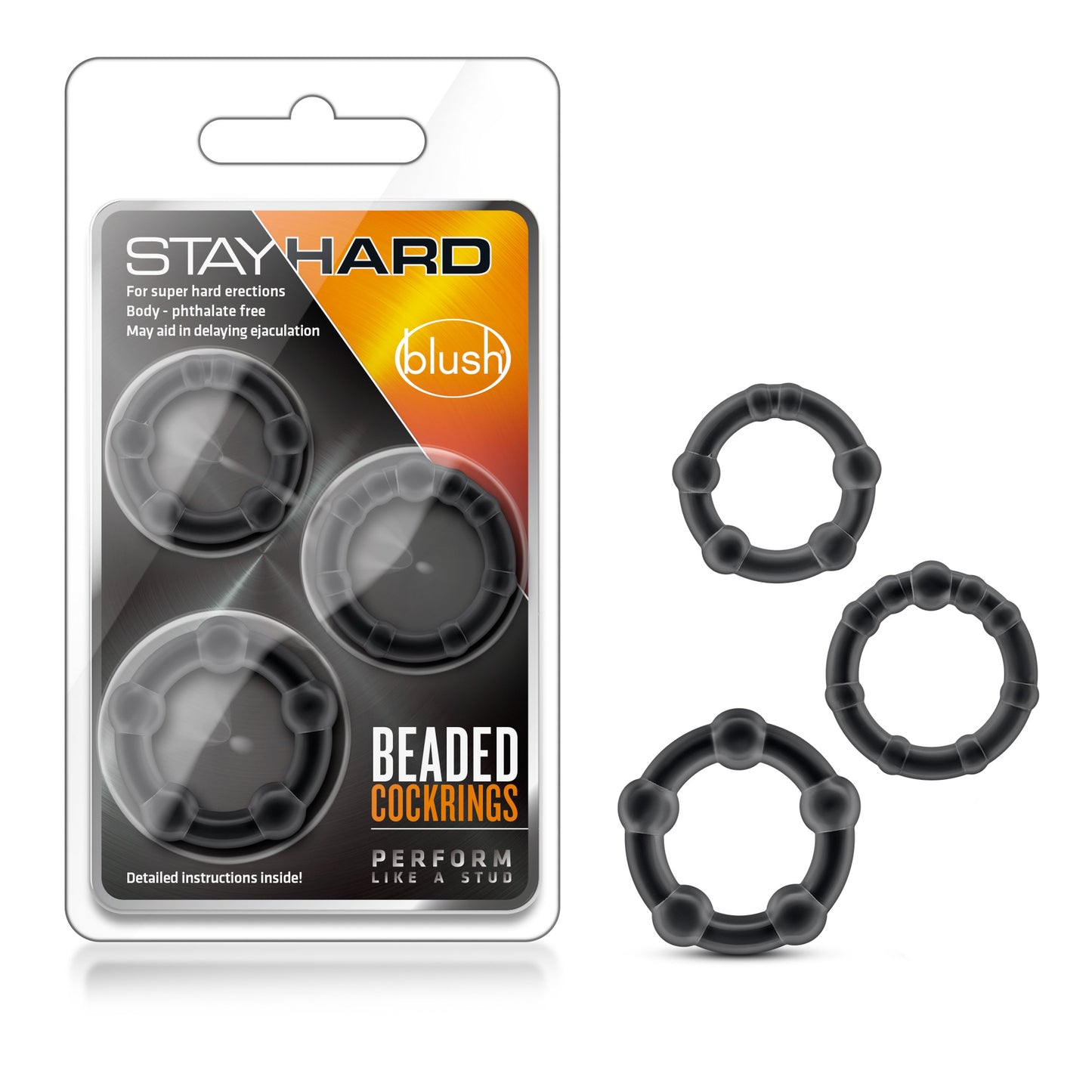 美國Blush Genuine Stay Hard Beaded Cock Rings持久環套裝-黑色