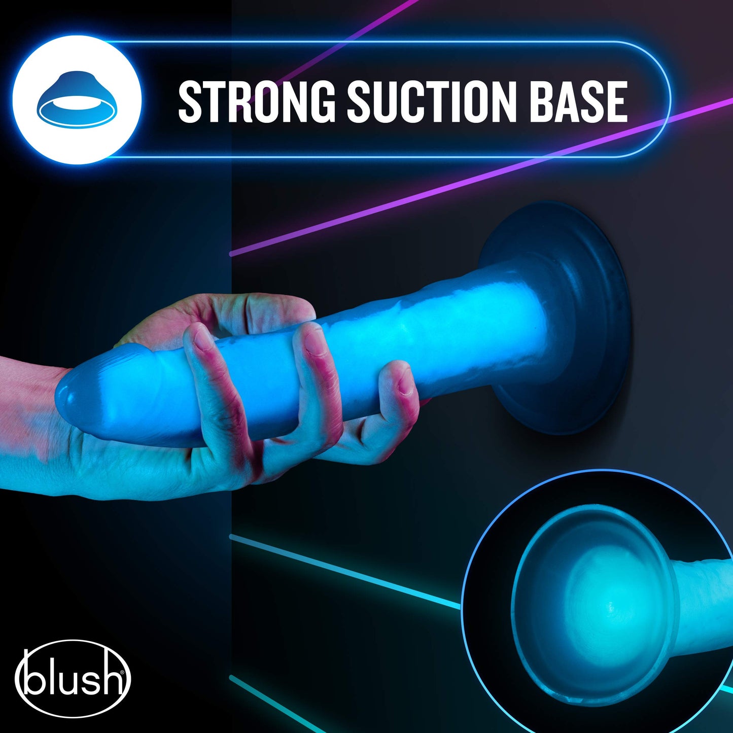 Blush Novelties Neo Elite Glow in The Dark 7.5 英吋(約 7.5 公分)矽膠雙密度公雞,附吸盤,螢光藍