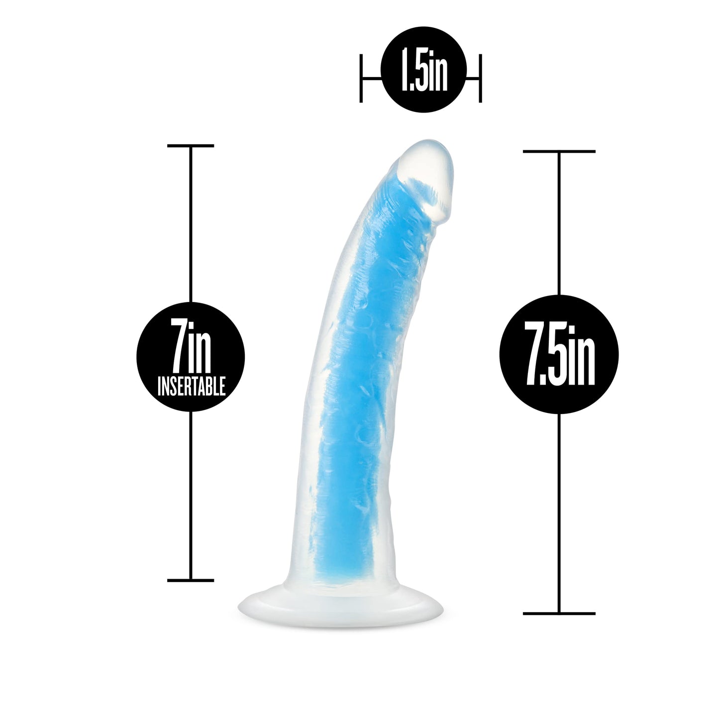 Blush Novelties Neo Elite Glow in The Dark 7.5 英吋(約 7.5 公分)矽膠雙密度公雞,附吸盤,螢光藍