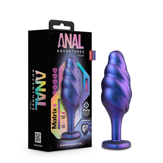 美國Blush Anal Adventures Matrix Bumped Bling 藍寶石 4.5 吋肛門塞