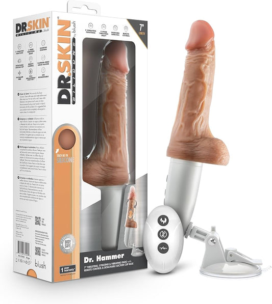 Blush Dr. Skin 矽膠 Dr. Hammer 7 英吋(約 10.6 公分)逼真振動假陽具- 米色