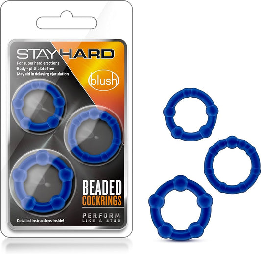 美國Blush Genuine Stay Hard Beaded Cock Rings 持久環套裝-藍色