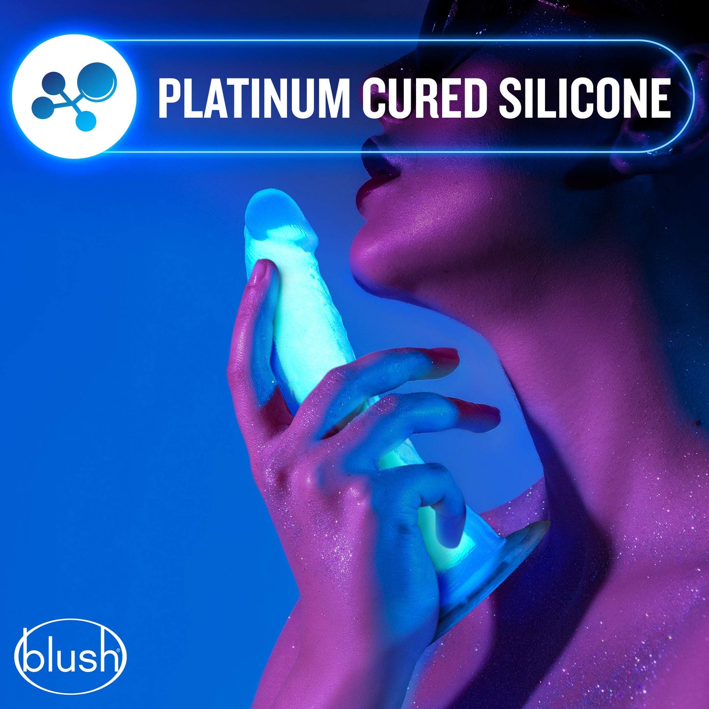 Blush Novelties Neo Elite Glow in The Dark 7.5 英吋(約 7.5 公分)矽膠雙密度公雞,附吸盤,螢光藍